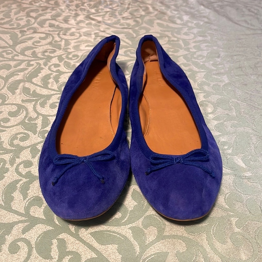 J.Crew Royal Blue suede ballet flats with bow
